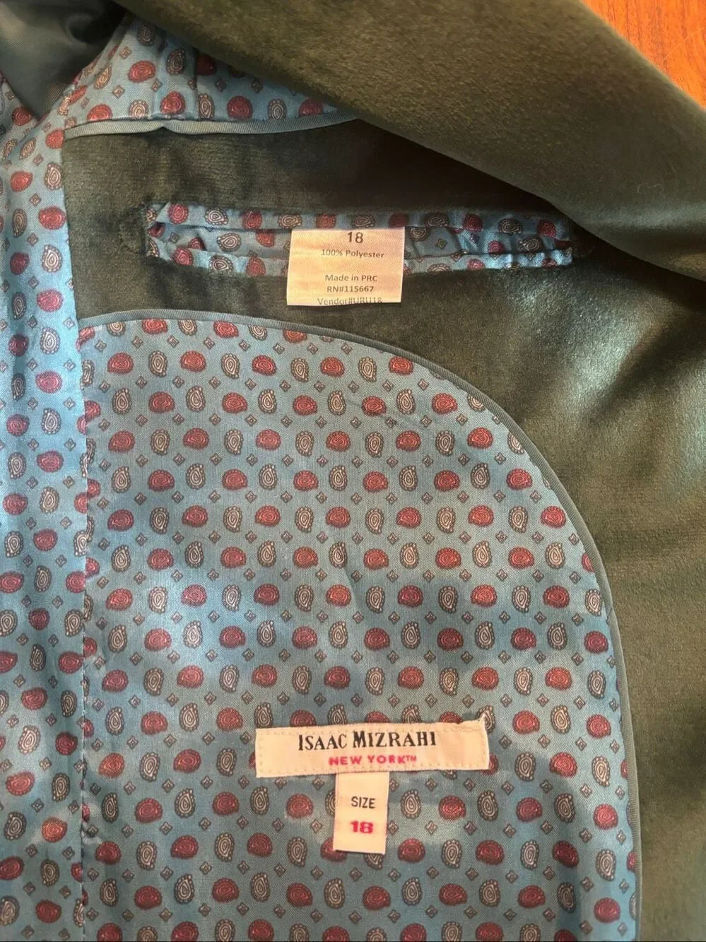 Isaac Mizrahi Boys Olive Green Velvet Lined Two-Button Blazer Jacket Size 14
